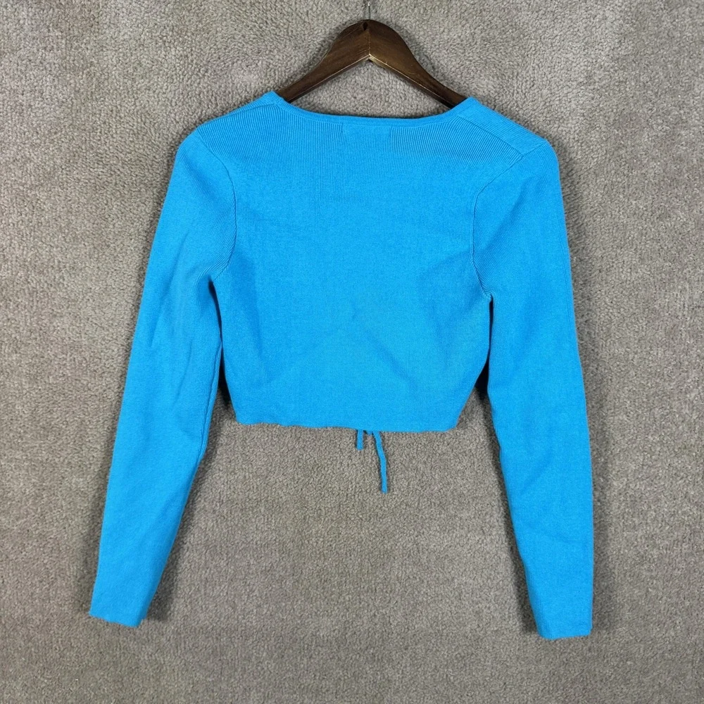 7 For All Mankind Sweater Womens Small Blue Tie‎ Front Cropped Cardigan Knit
